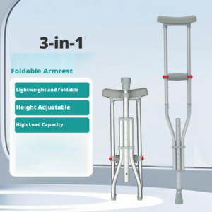 medical underarm crutches, foldable & telescopic, aluminum alloy, anti slip auxiliary walking aid for young people with fractures, rehabilitation support